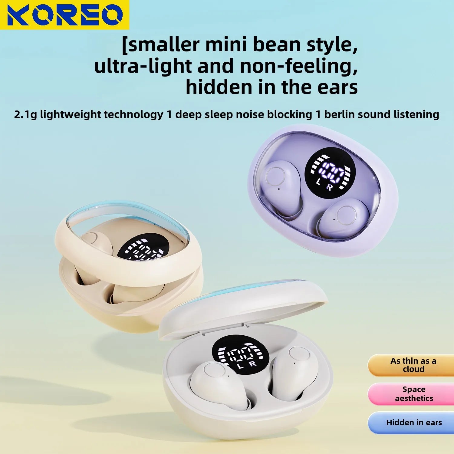 Mini Wireless for Bluetooth Earbuds Long Battery Life Noise Cancelling LED for Sleep/Work In-Ear Tidesmit