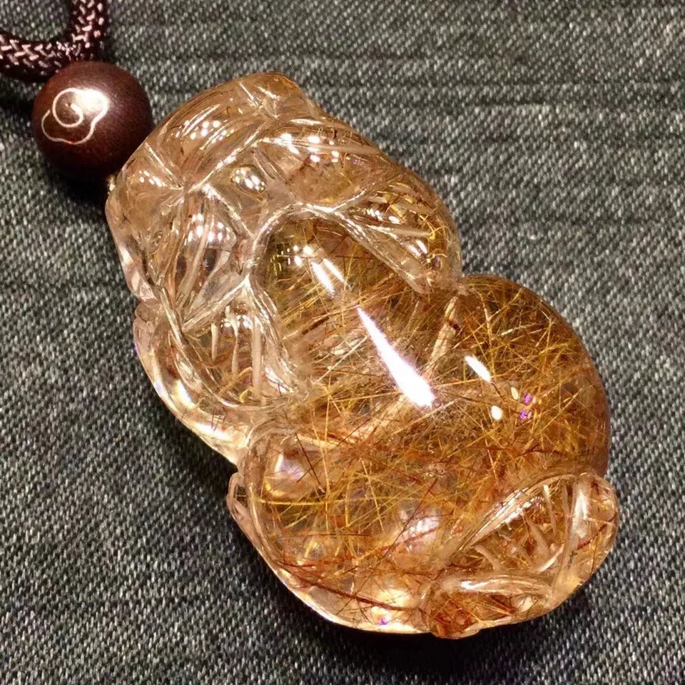Natural Copper Rutilated Quartz Pendant Necklace for Women Men Beazil Healing Crystal Trendy Pendant Pi Xiu Red 35mm Rope Chains