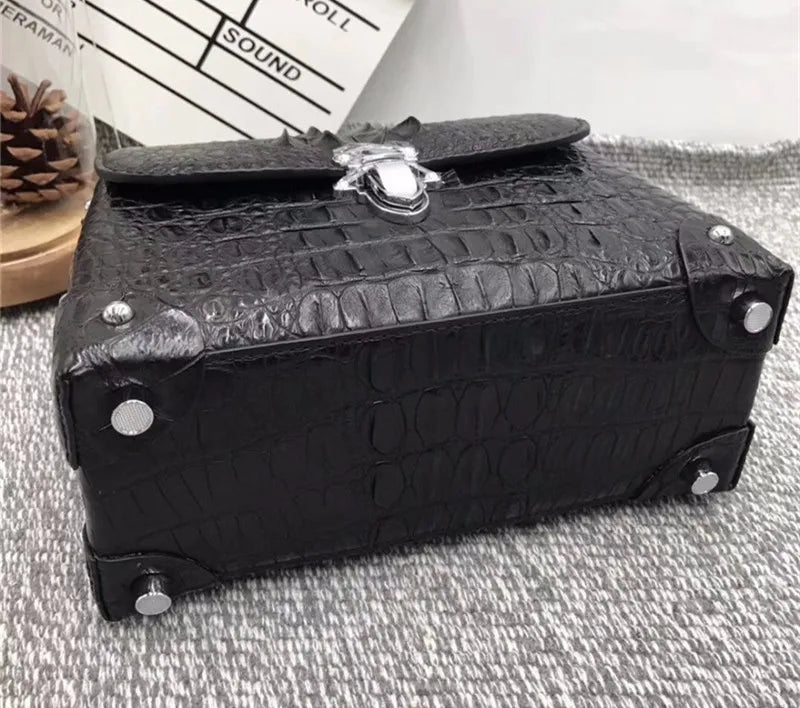 Fashion Design Genuine Crocodile Leather Women Small Purple Purse Authentic Real Leather Lady Female Orange Studs Handbag