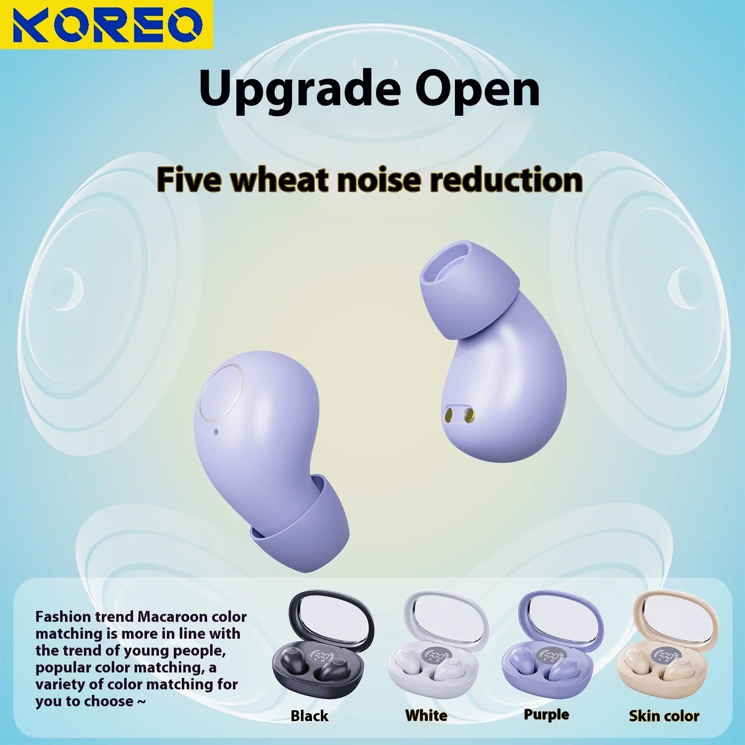 Mini Wireless for Bluetooth Earbuds Long Battery Life Noise Cancelling LED for Sleep/Work In-Ear Tidesmit