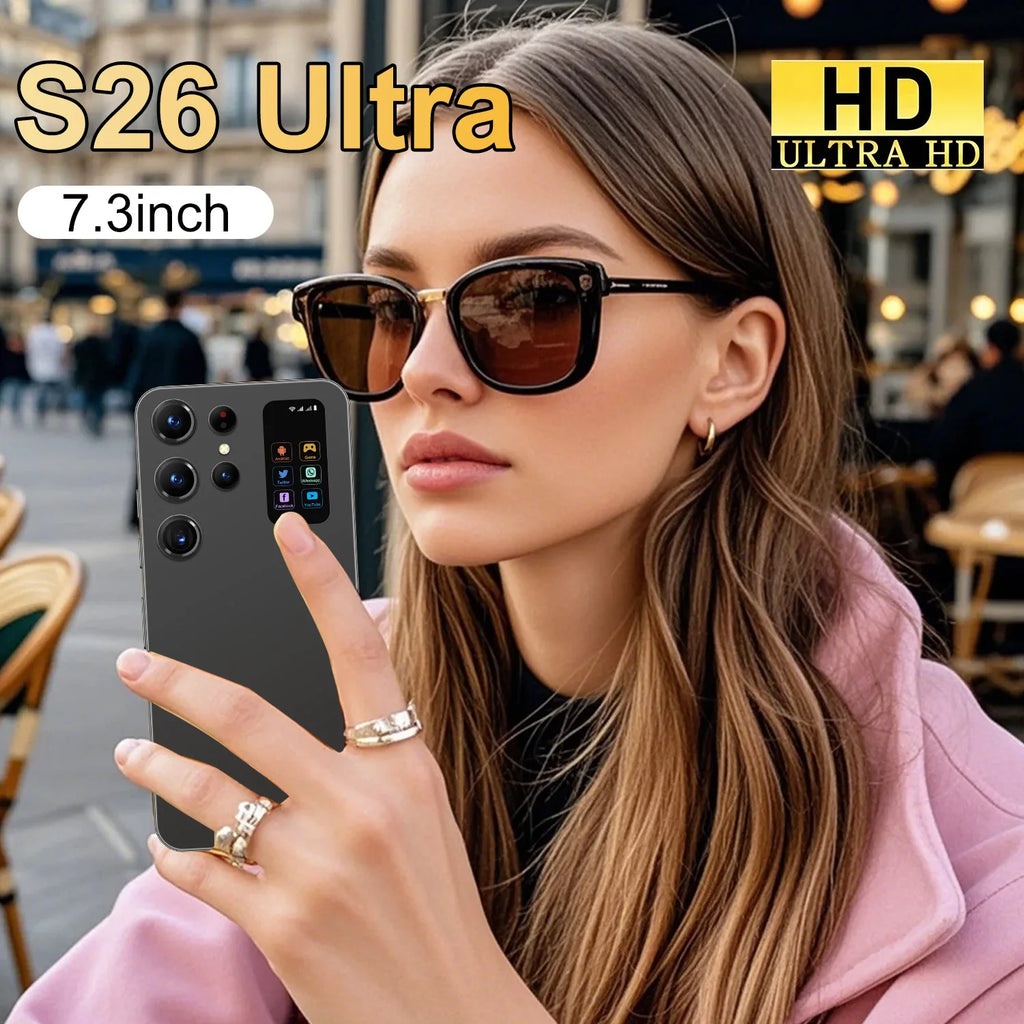 S26 Ultra 5G smartphone 7.3 inch display with 108MP camera and 8000mAh battery showing front view