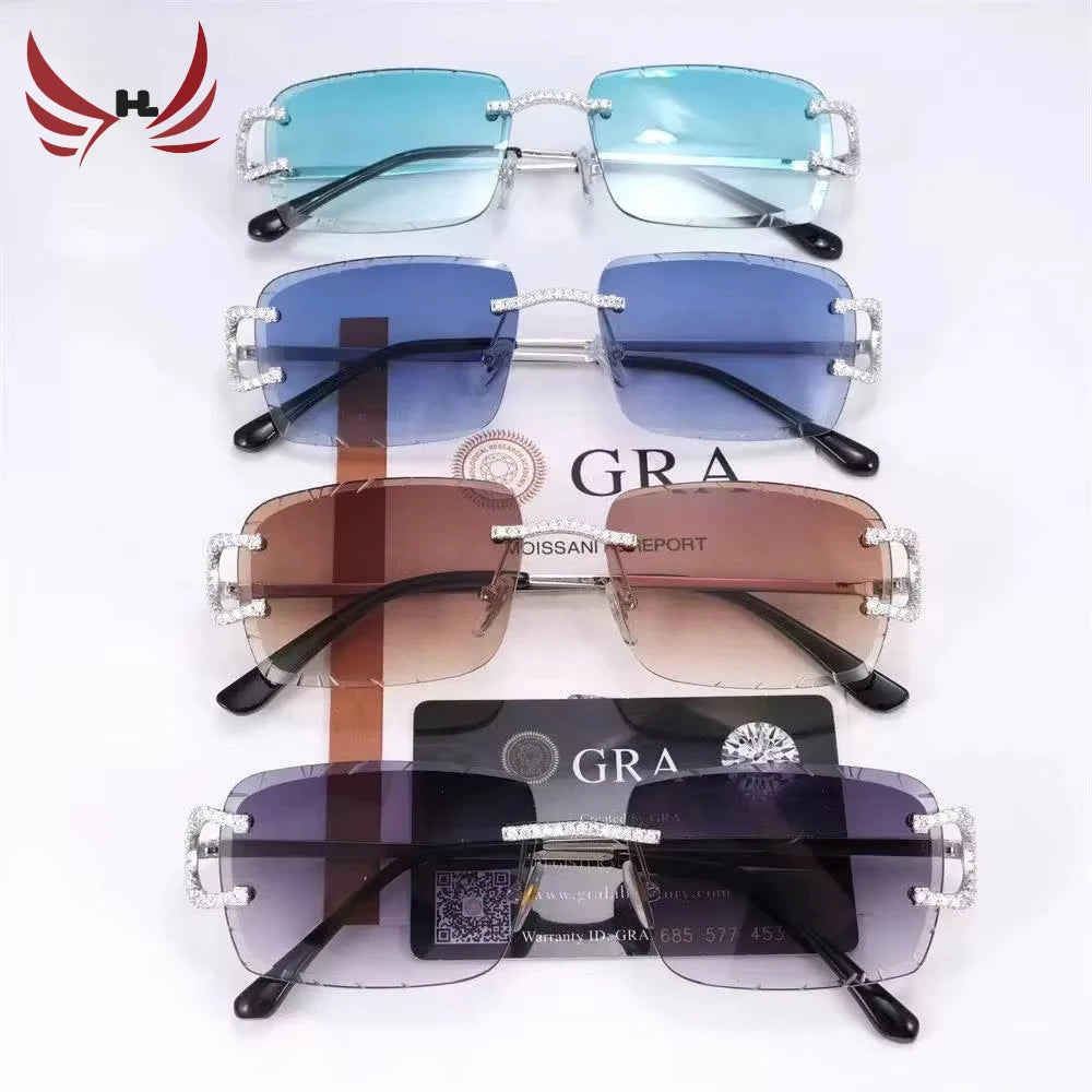 925 Silver D-Color Moissanite Diamond High-End Trendy Glasses Luxury Street Photography Punk Hiphop Fashion Men Women Sunglasses