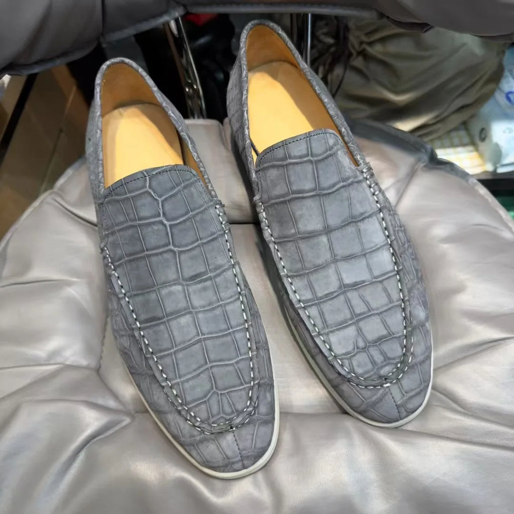 New Fashion Loafers Nubuck Crocodile Leather Shoes Men Office Business Formal Shoes Genuine Alligator Skin Italian Dress Shoes