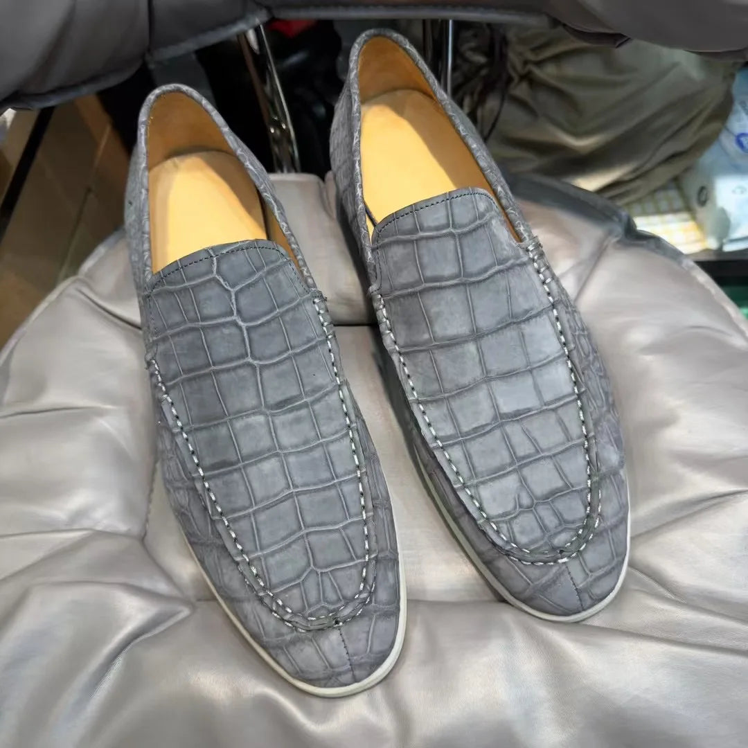 New Fashion Loafers Nubuck Crocodile Leather Shoes Men Office Business Formal Shoes Genuine Alligator Skin Italian Dress Shoes