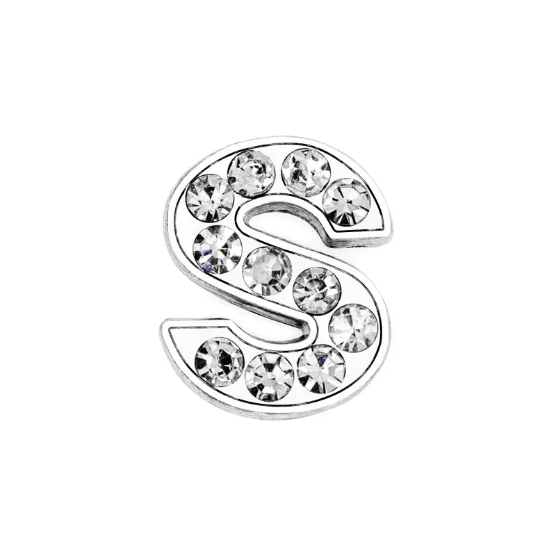 Silver letter S rhinestone slide charm for 8mm pet collar, perfect for personalized DIY dog or cat collar accessories.