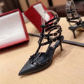 High-heel studded leather women's pumps, painted leather sexy women's sandals