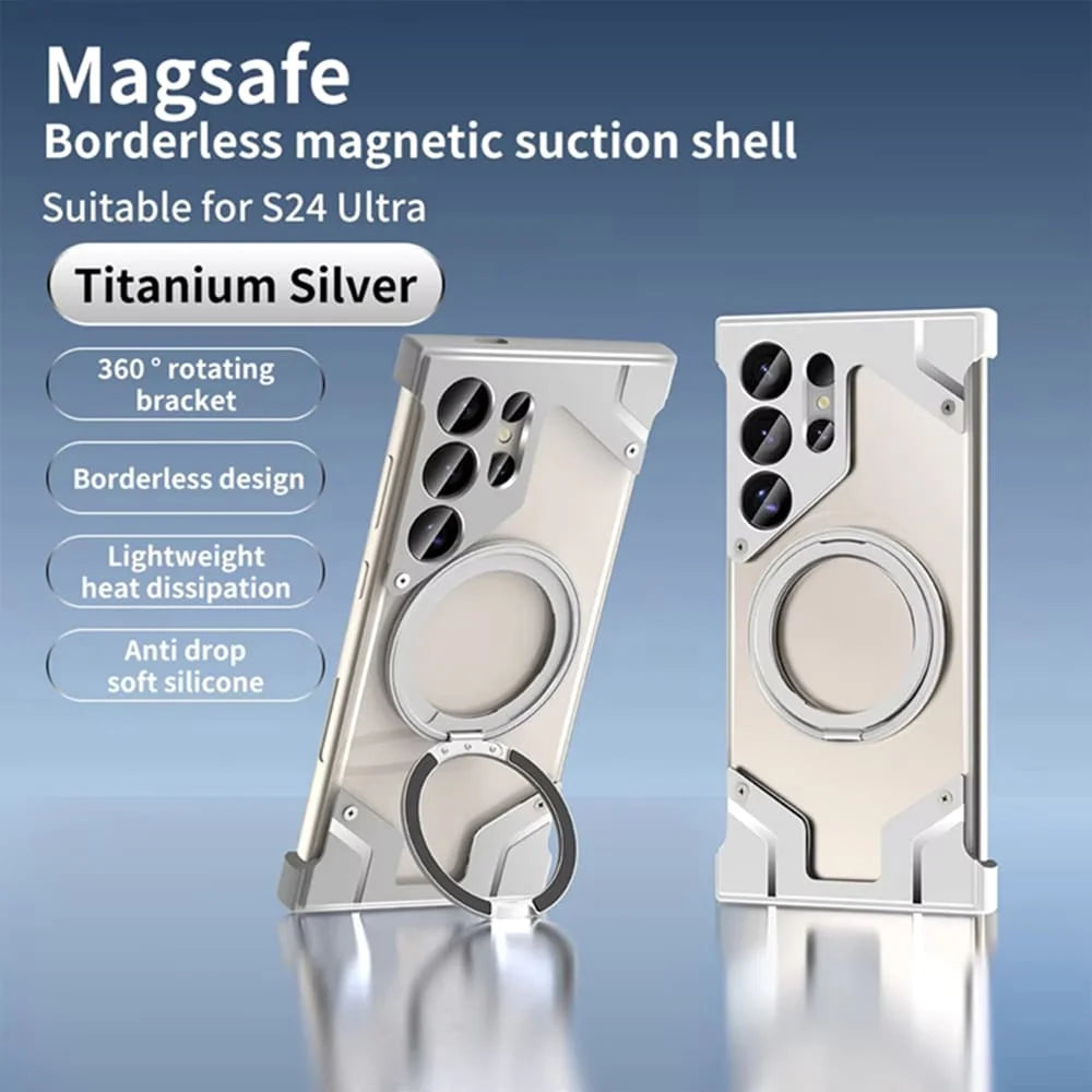 2025 Case Para for iPhone Luxury Metal Phone Case S24 Ultra Cover High Quality Rotating Bracket Magnetic Transparent Cover Silver PVC box Tidesmit