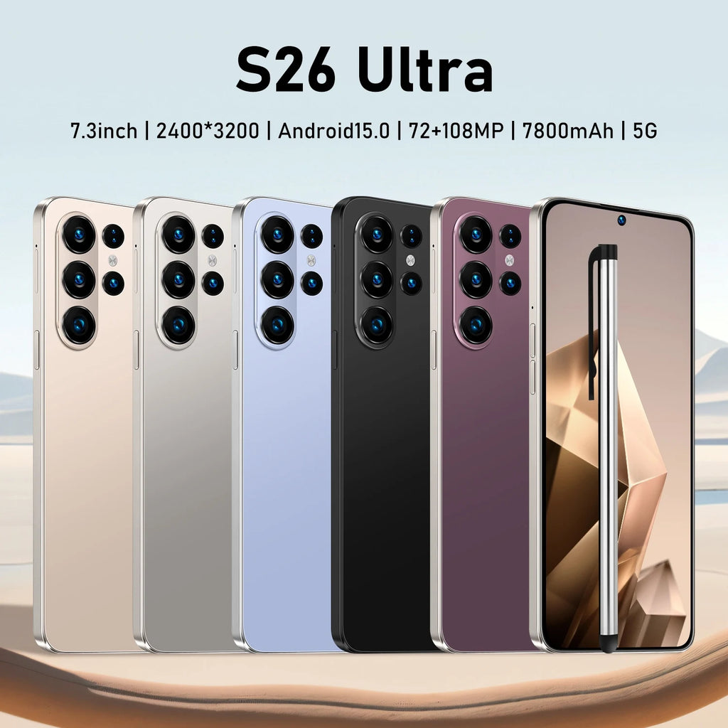 S26 Ultra smartphone featuring 7.3 inch OLED 90Hz display, 16GB RAM, 1TB storage, and 108MP camera, gallery view 6