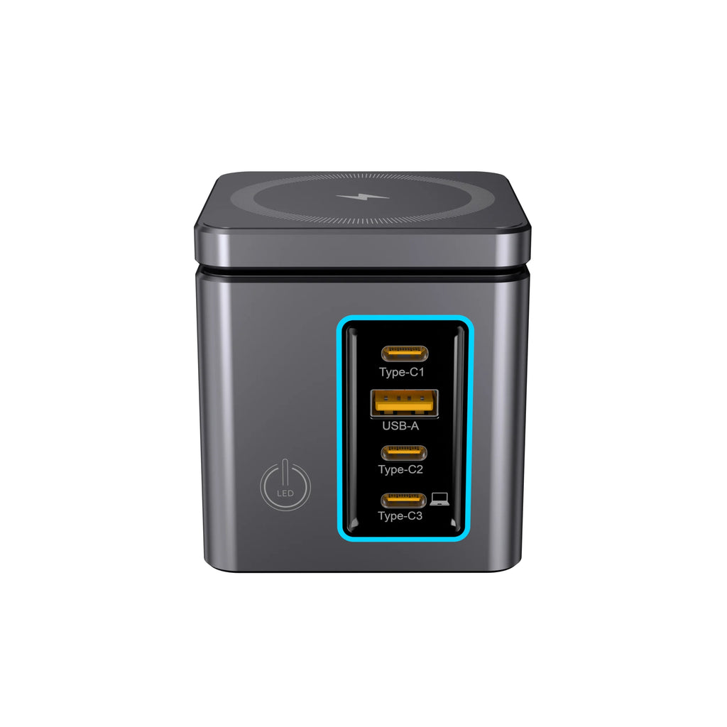 105W 6 in 1 Power Combo Tower Wireless Desktop Charger Adapter for All Phone Laptop 65W Type C PD Super Fast Watch Power Charger Tidesmit