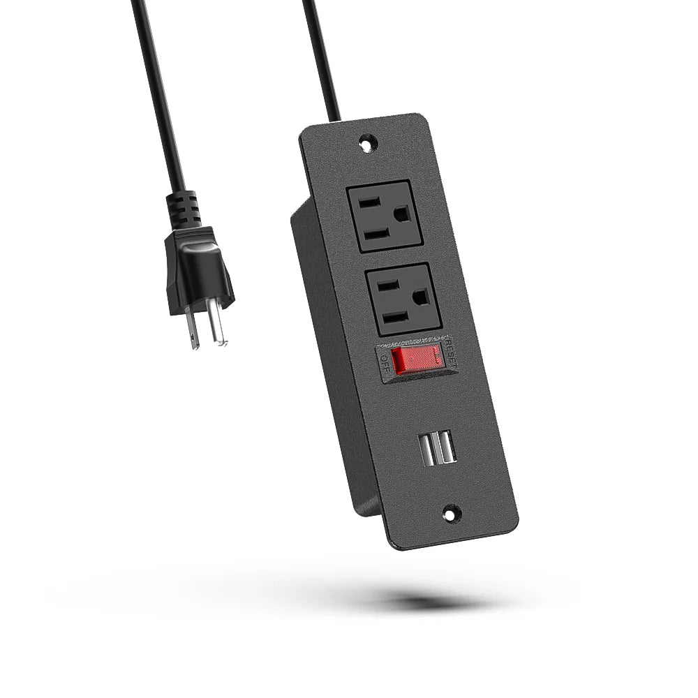 Recessed Power Strip Wall Mount Furniture Hidden Charging Station Desk Outlet Two USB a Power Socket for Office Industrial Home Tidesmit