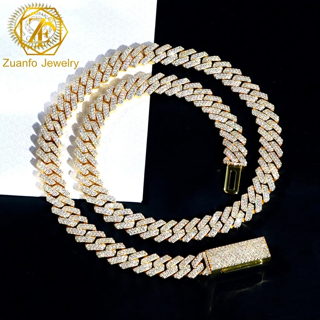 VVS Diamond 2rows 8mm 10mm 12mm 15mm S925 Silver GRA Moissanite Necklace Mans Hiphop Cuban Link Chain for Fashion Jewelry