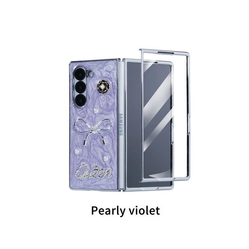 Dispensing Bow Glass Screen Protector Phone Case for Samsung Galaxy Z Fold 7/6/5/4 Light Purple OPP Bag Tidesmit