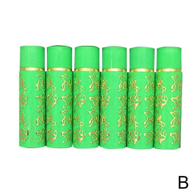 Set of 6 long-lasting magic color-changing lipsticks in green butterfly-patterned tubes with gold accents.