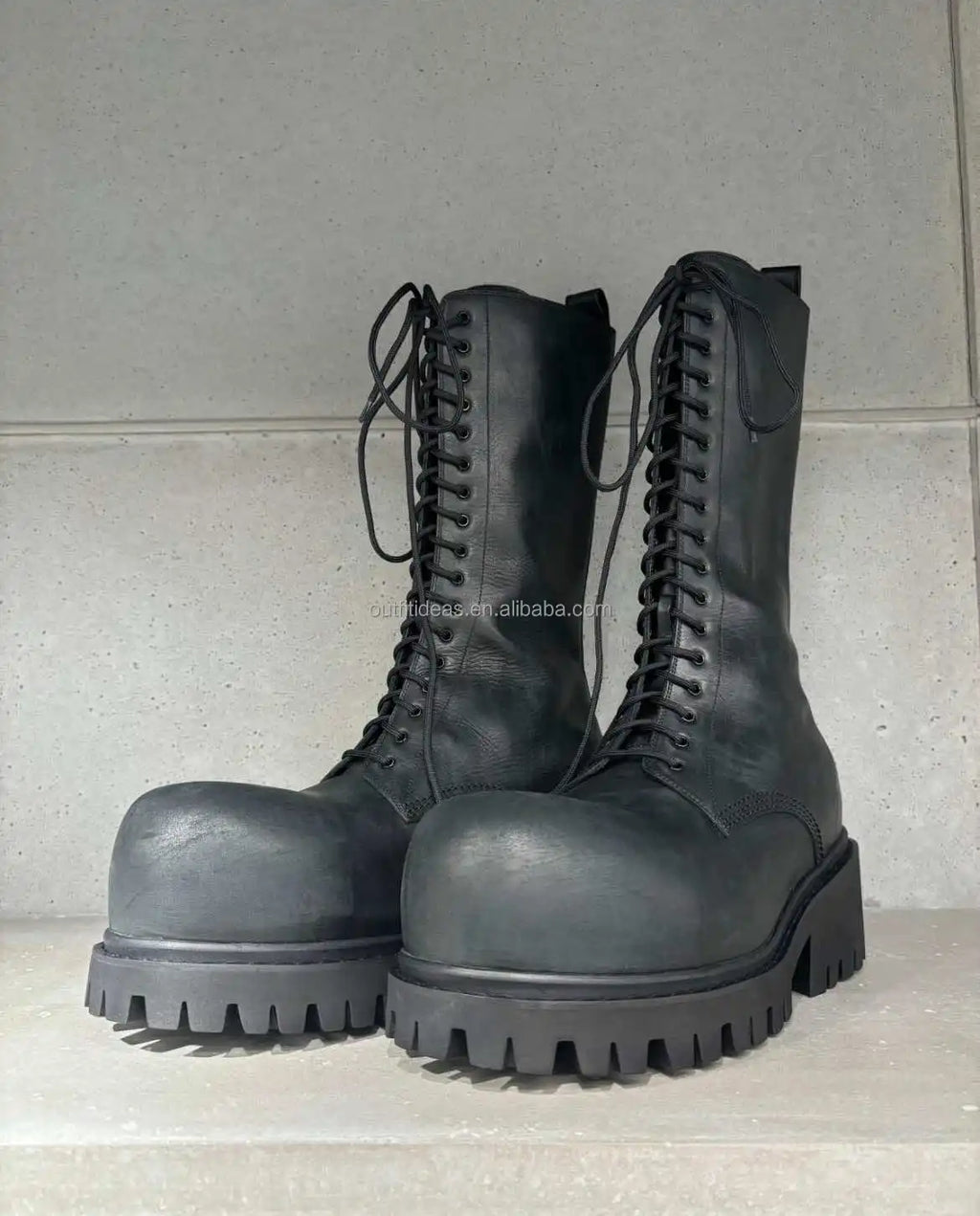 HYPEBEAST Extra Round Toe Distressed Lug Hypebeast Style Men Trendy Shoes Safety Boots Hype Men Charms Hummer Lace-up Bootie