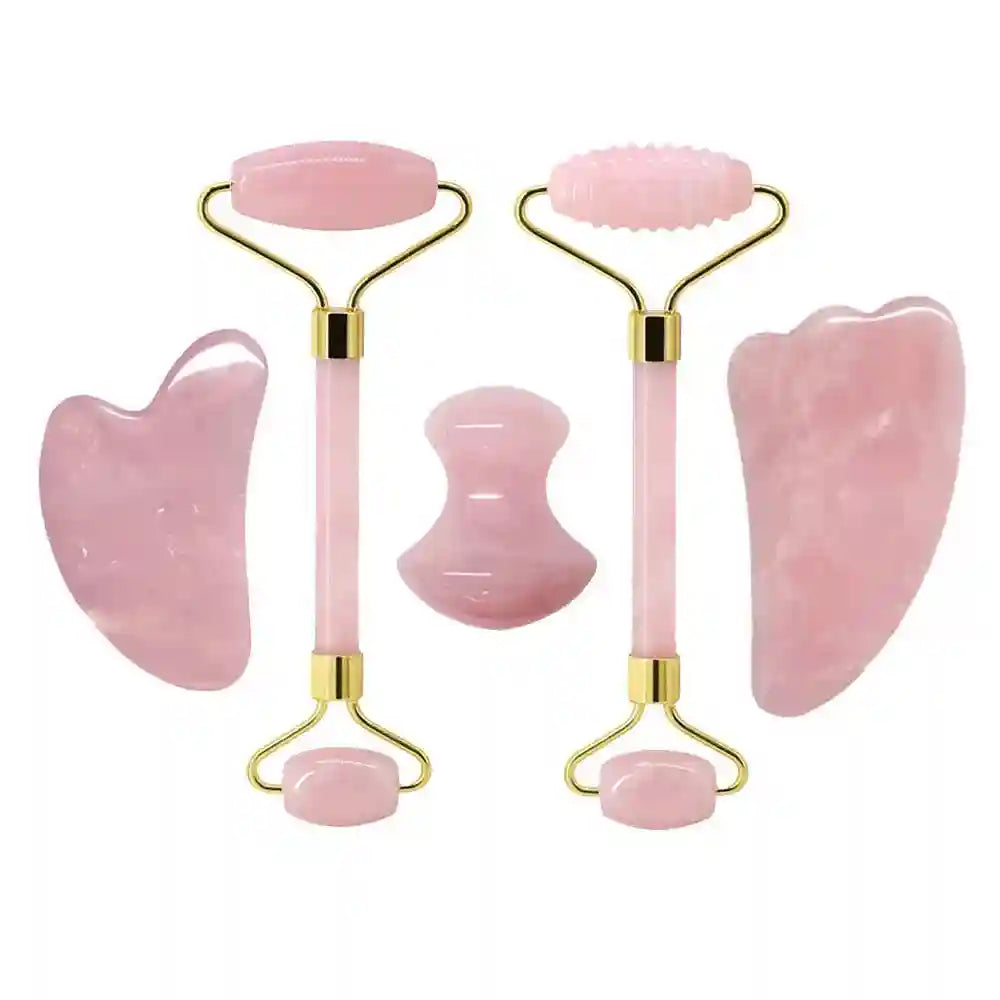 Rose Quartz Face Roller and Gua Sha Set - Premium Facial Massage Tool Massage Roller Type 12 Tidesmit