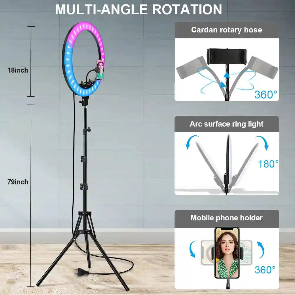 18 Inch RGB Ring Light with Tripod Stand - Professional LED Lighting Tidesmit