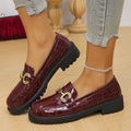 Women's Loafers Burgundy Patent Leather Platform Shoes Round Toe Metal Buckle Casual Fashionable Dress Shoes for Women Ladies