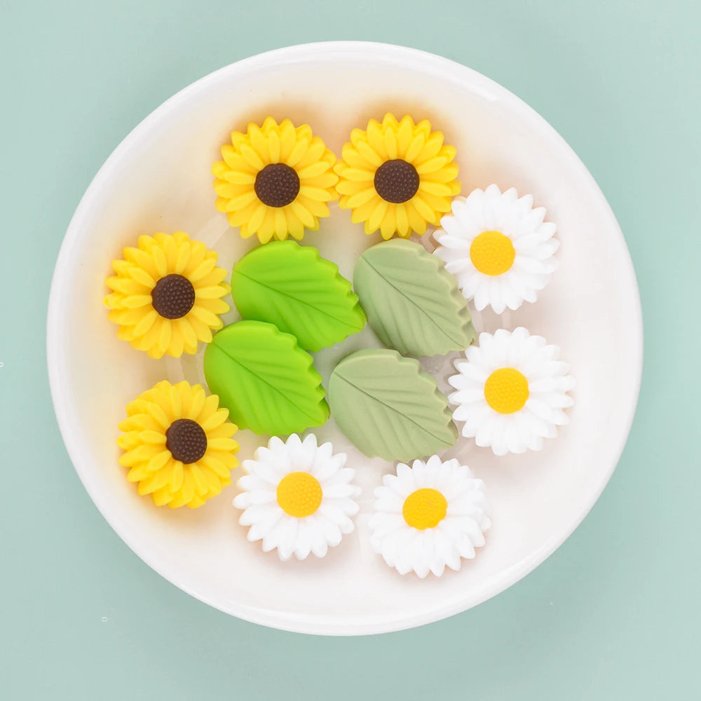 LOFCA 10pcs Sunflower Silicone Beads Daisy Flower Teether Baby Teething Toys Cartoon BPA Free Chew For Baby Necklace Accessories