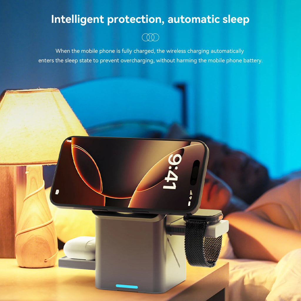 Desktop Universal 15W Fast Charging Cellphone Holder Portable Multifunctional Foldable Magnetic 3 in 1 Wireless Charger Station Tidesmit