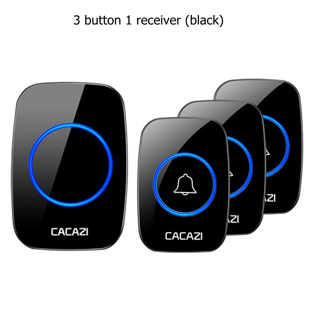 CACAZI Wireless Waterproof Doorbell 300m Range US EU UK AU Plug Home Intelligent Door Bell Chime 1 2 Button 1 2 3 Receiver