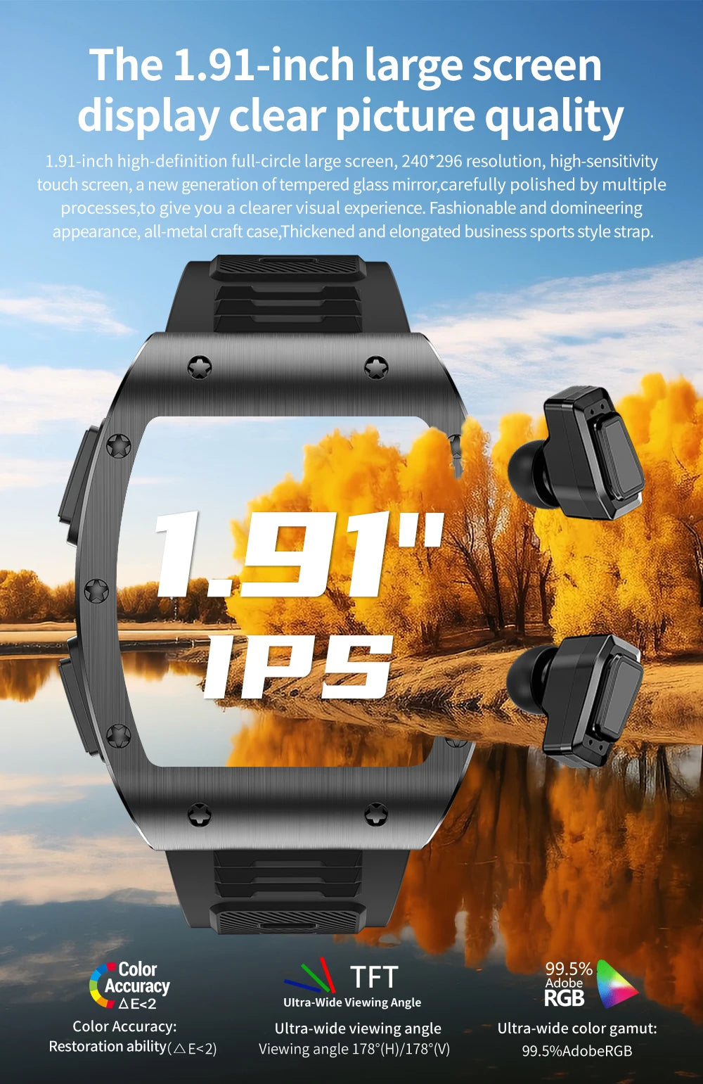 Jm09 2-in-1 TWS Smart Watch Wireless Earphones IP67 Waterproof Blood Oxygen Monitor Compass for Men's Sports Smartwatch Earbuds Tidesmit