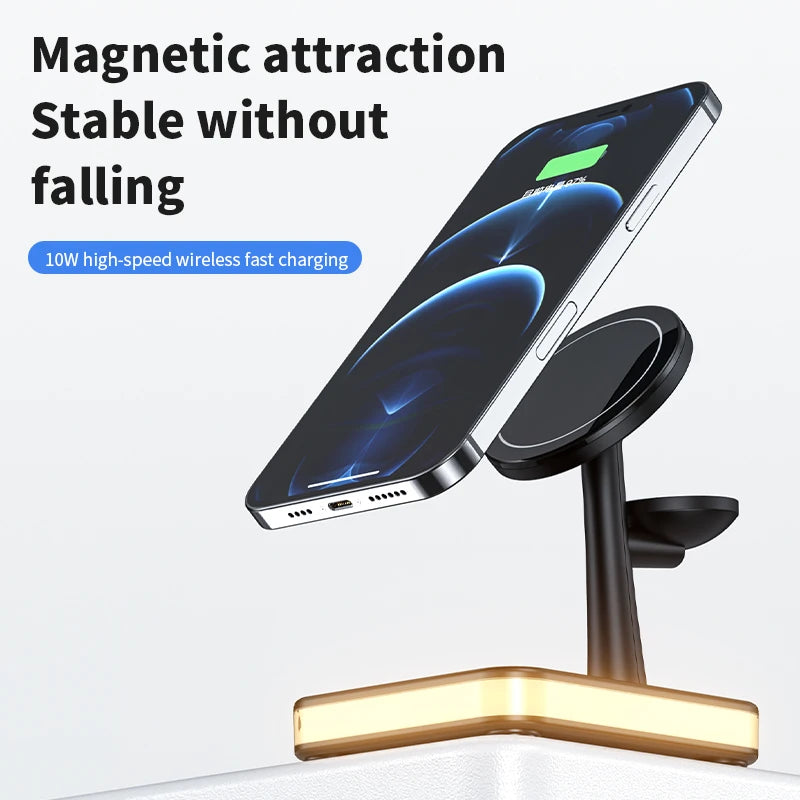 Power bank charger-2024 Fast 15w Wireless Charging Stand With Led Night Light 4 In1 Wireless Charger Power Bank Station Custom Logo Dropshipping Tidesmit