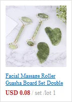 Green jade facial roller and heart-shaped gua sha scraping massage tool set for skin tightening and anti-aging spa.