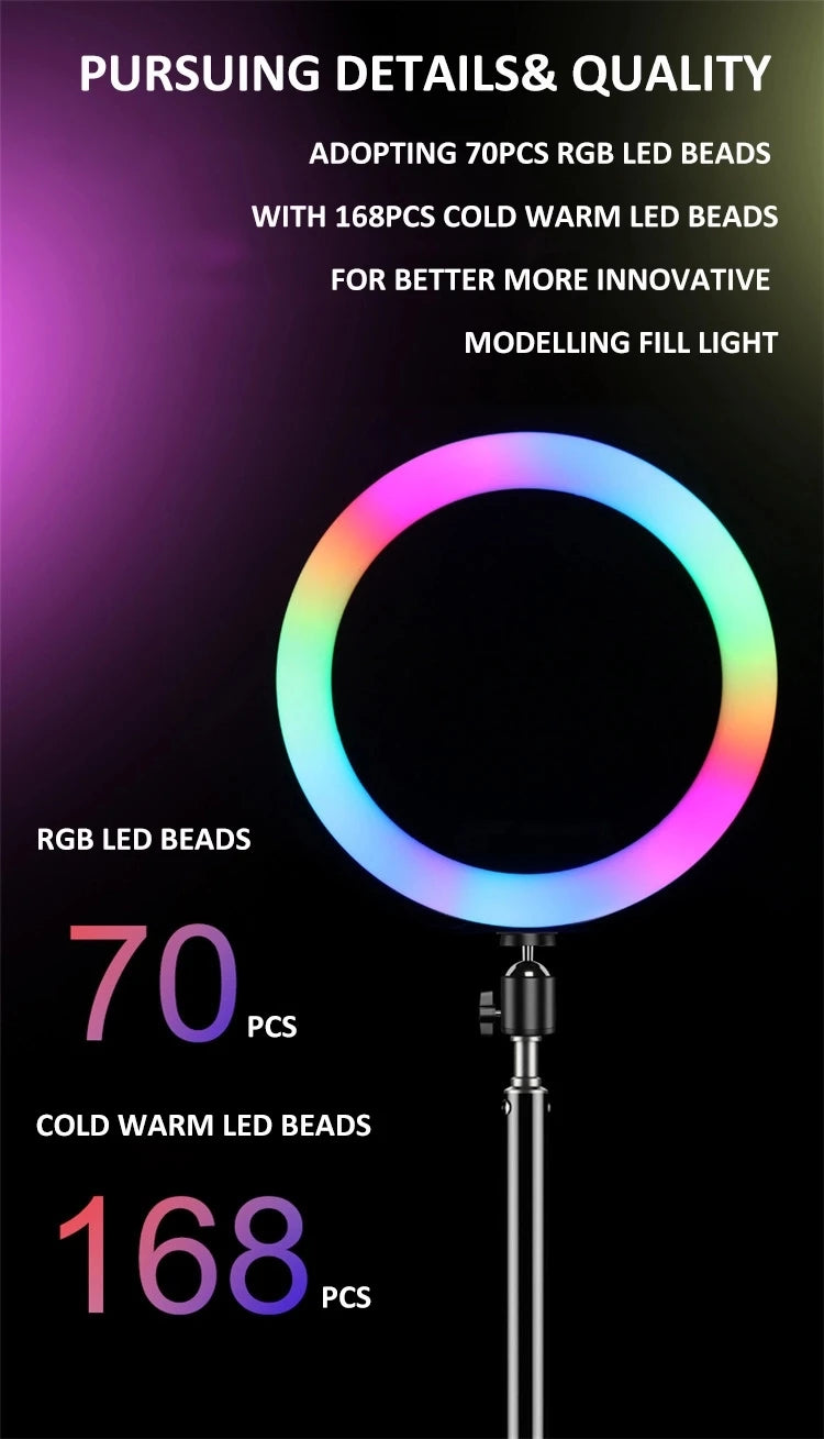3000K-6000K 13 Inch RGB Ring Light Photography Lighting 15 Colors 33cm Color Fill Light with Mobile Phone Clip Tidesmit