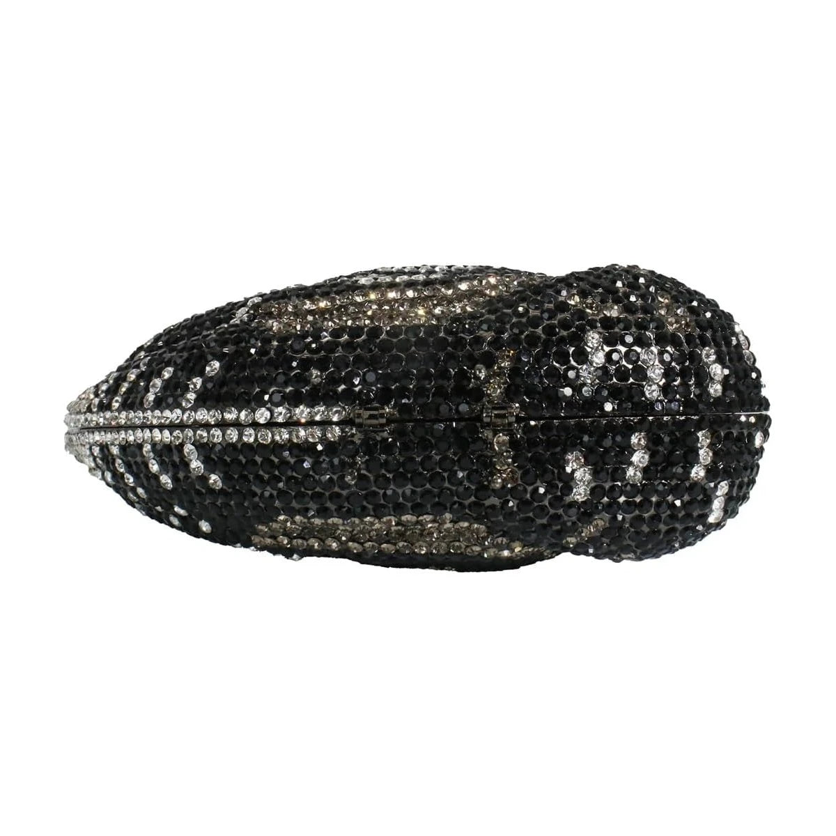 Black and silver rhinestone swan-shaped evening clutch, elegant crystal bridal handbag for formal occasions.