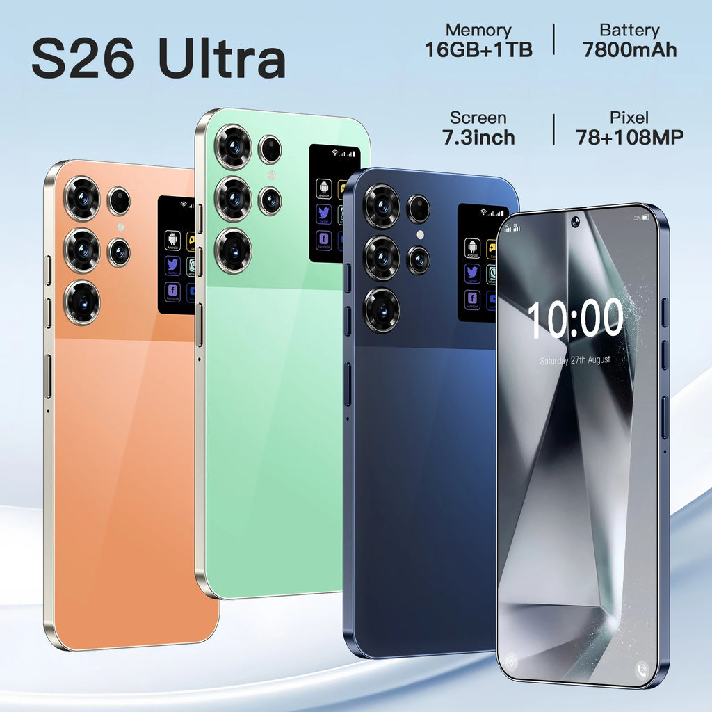 2025 New S26 Ultra Android 14 5G Smartphone 16+1TB 4G 5G 7.3inch HD Screen 72+108MP Dual Card Cell Mobile Phone Tidesmit