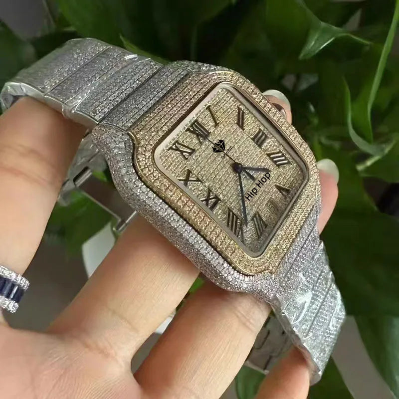 Hot Selling Luxury Fashion OEM ODM Moissanite Automatic Mechanical Watch Men VVS Moissanite Diamond Women Watch