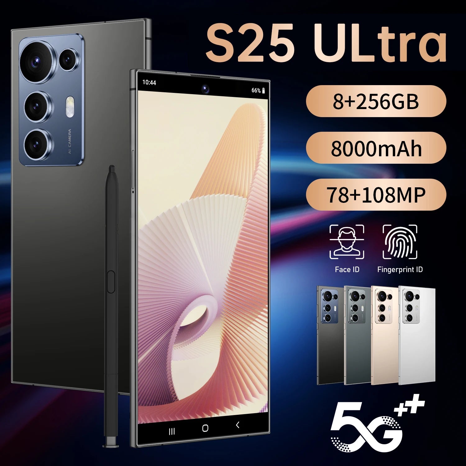 Tidesmit 5G Smartphone, 7.3-inch AMOLED, 108MP Camera, 256GB, Unlocked Black 8 g 256 GB Tidesmit