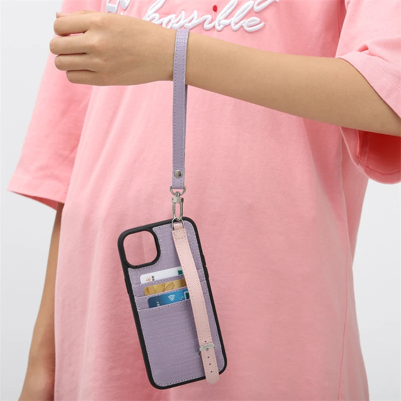 Custom Newest Luxury Brand Leather Mobile Phone Cases Cover With Credit Card Slots Holders Strap Crossbody for Iphone 14 Pro Max Tidesmit