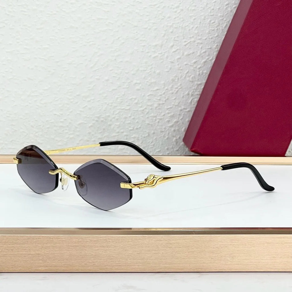 Luxury Designer Sunglasses for Men and Women Frameless Gold Titanium Metal Frame with UV400 Protection Fashionable Brand Case