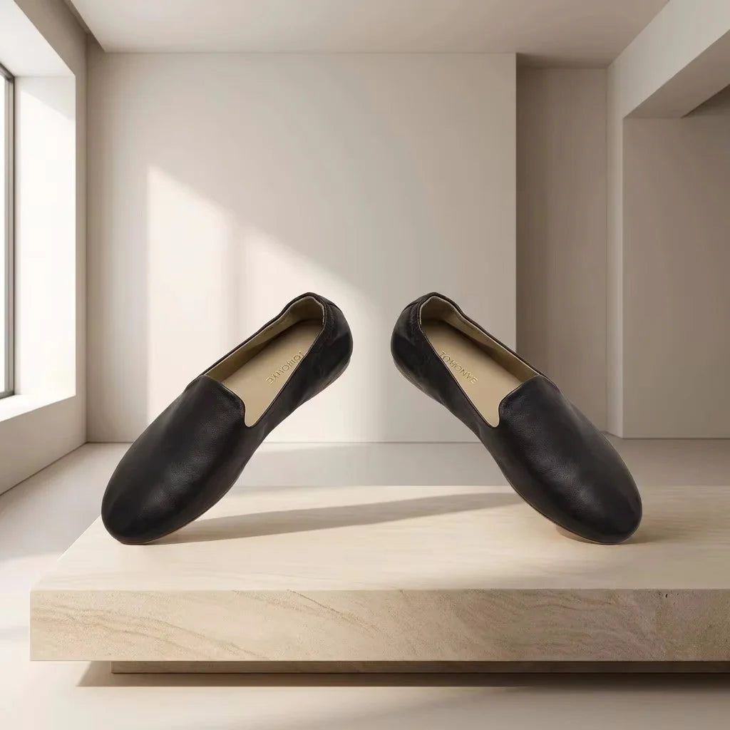 TOMONYE TY-L26 Minimalist Soft Leather Loafers, Comfortable Unstructured Flats for Women, Sexy Round Toe Glove Shoes