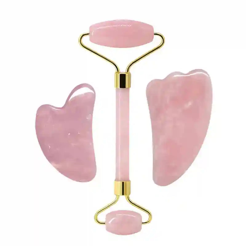 Rose Quartz Face Roller and Gua Sha Set - Premium Facial Massage Tool Massage Roller Type 5 Tidesmit