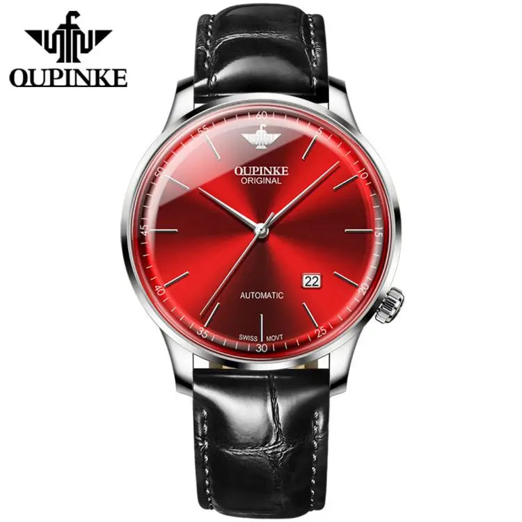 OUPINKE 3269 Original Luxury Ultra Thin Watch Men Automatic Mechanical Slim with Date Brand Leather Wristwatch Relogio Masculino