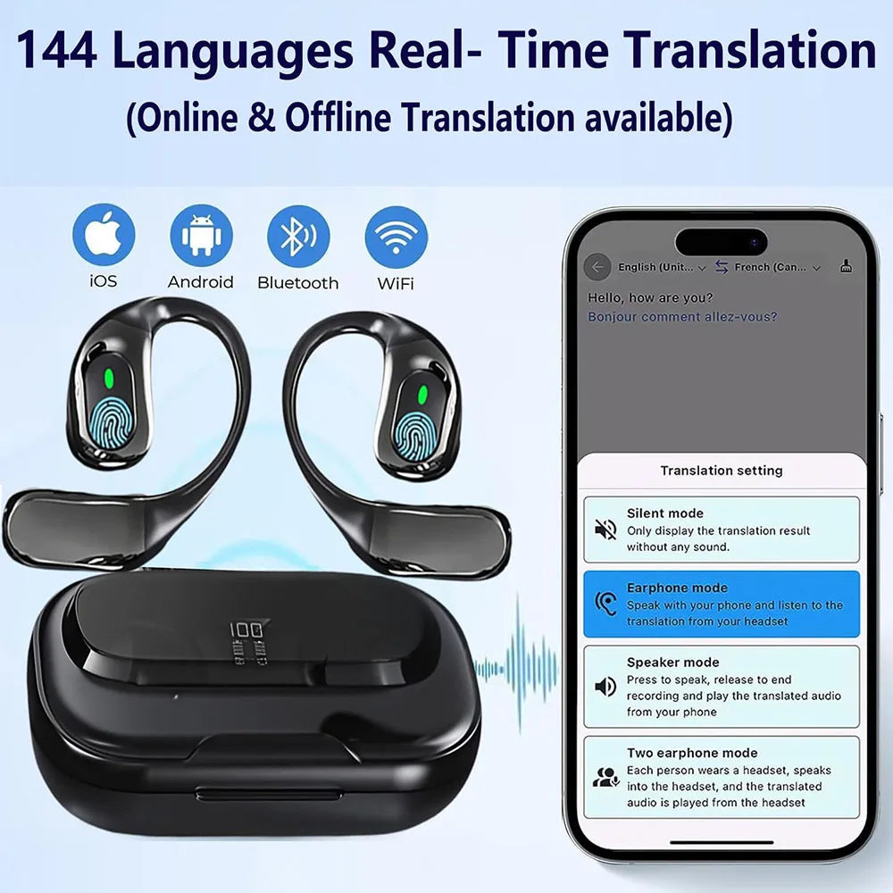 Smart Translator Earbuds Wireless Headphones Real Time Ai Open Ear Language Translation Wireless Earbuds with CHATGPT Tidesmit
