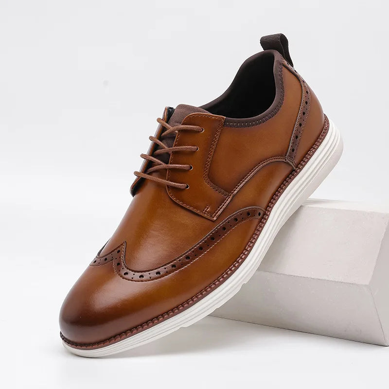 Premium Custon Brown Lace-up Oxford Shoes Handcrafted Lightweight Sole Smart Casual Men's Leather Dress Shoes