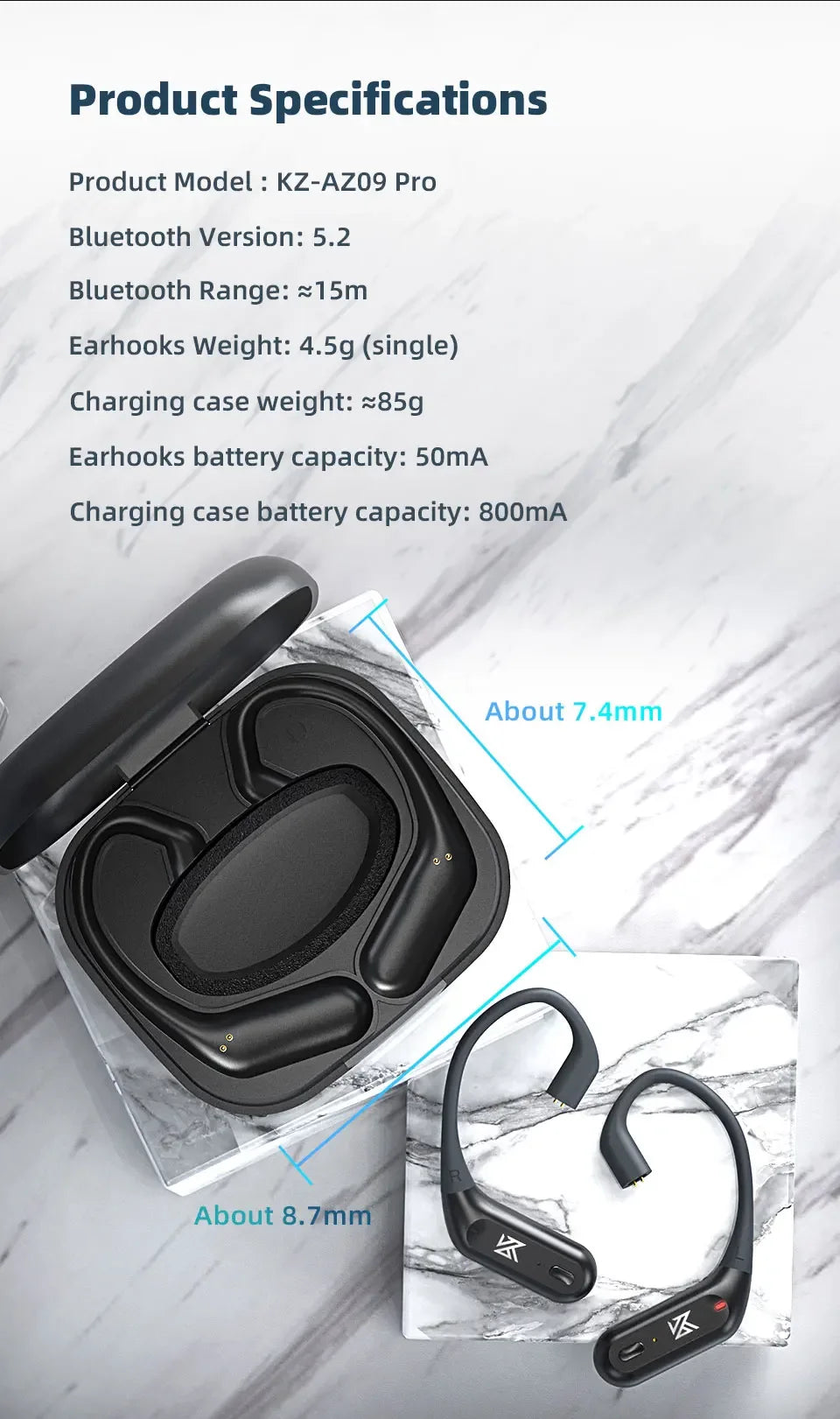 Bluetooth Wireless Adapter for KZ IEM C Pin Ear Hooks - Tidesmit Tidesmit