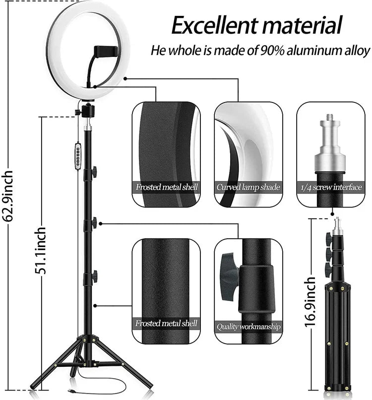 Newest Multi- Color Temperature 10 Brightness Photographic Lighting LED Makeup Ring Light for Mobile Phone Tidesmit