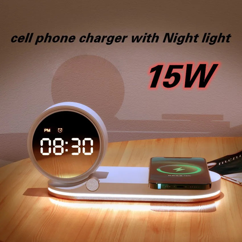 Power bank charger-Dropshipping Products 2025 Usa 15w Wireless Phone Charger with Clock 3 in 1 Wireless Charger With Night Light Custom Logo Hot Tidesmit