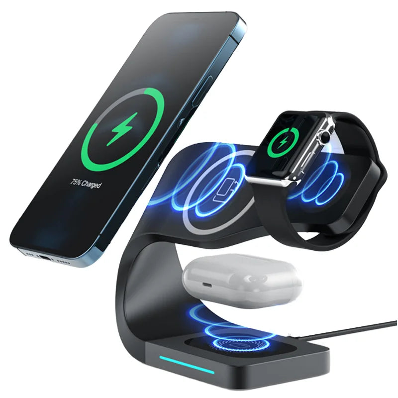4 in 1 Magnetic Multifuncion Station 3 in 1 Wireless Charger Stand for Phone IWatch 10W 15W Fast Charging Tidesmit