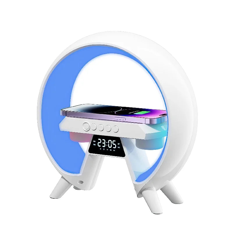 G Shape Multiple Wireless Chargers With Home Lamp Bluetooth Speaker Bedside Night Light Digital Alarm Clock Smart Mobile Phone Tidesmit