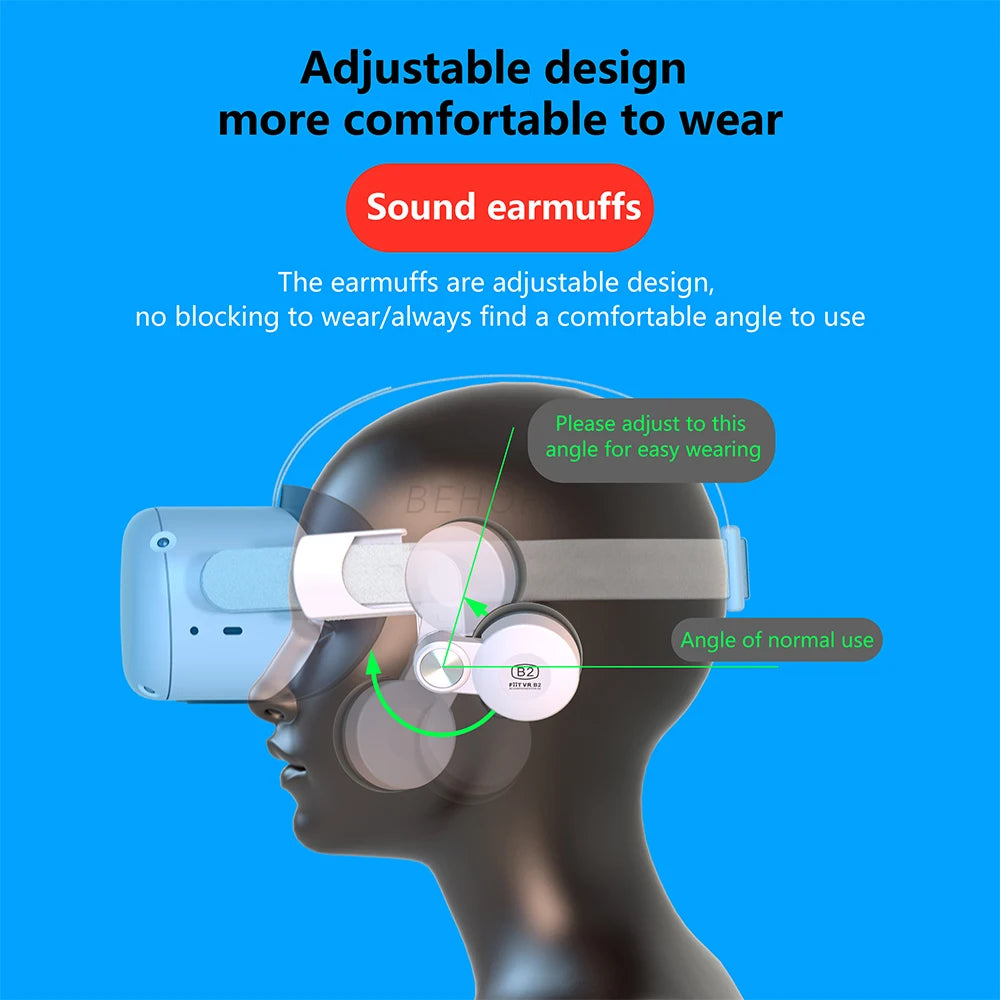VR Headset Ear Muffs Noise Reduction Enhanced Sound Earmuffs Head Strap VR Accessories for Oculus Quest 2 Tidesmit