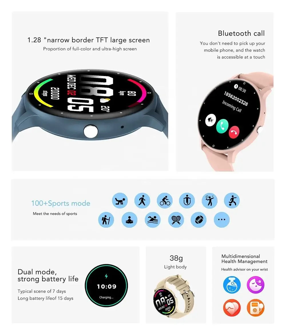 Fitness Sport Smart Watch Touch Screen Heart Rate Blood Pressure Health Monitoring Smartwatch for Men Women - Tidesmit