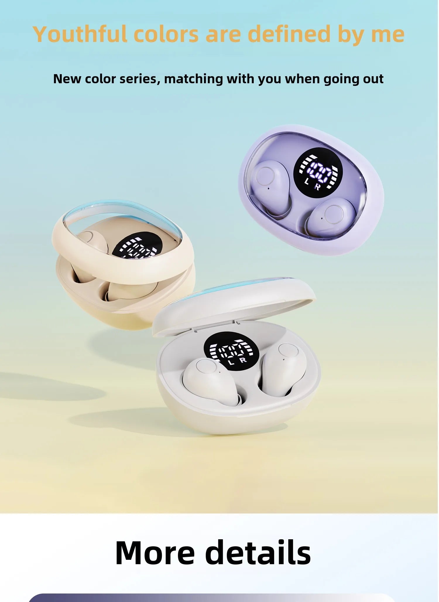 Mini Wireless for Bluetooth Earbuds Long Battery Life Noise Cancelling LED for Sleep/Work In-Ear Tidesmit