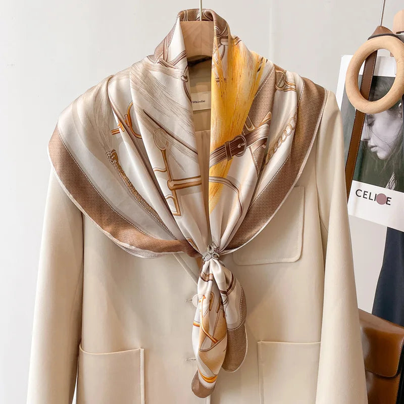 Women Italian 100% Real Mulberry Silk Scarf 90*90cm Silk Mulberry Shawl Fashion Print Headscarves Neck Scarves