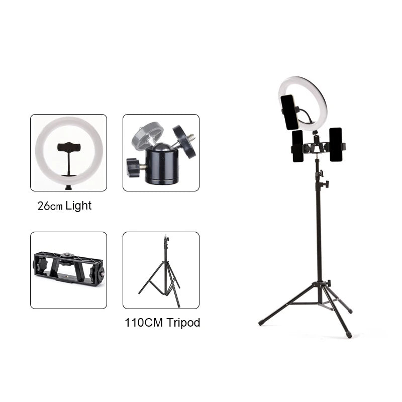 10 Inch LED Ring Light with Tripod Stand for Professional Video Lighting 26cm light 1.1M Tidesmit