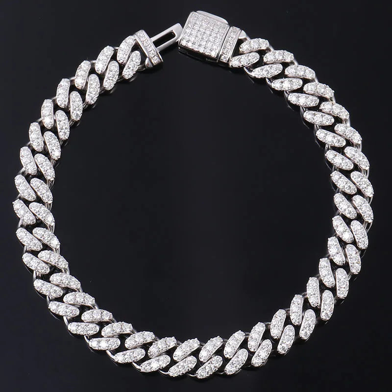 2rows 8mm 10mm 12mm 15mm S925 Silver GRA Moissanite Necklace  Bracelet  Mans Hiphop Cuban Link Chain for Fashion Jewelry